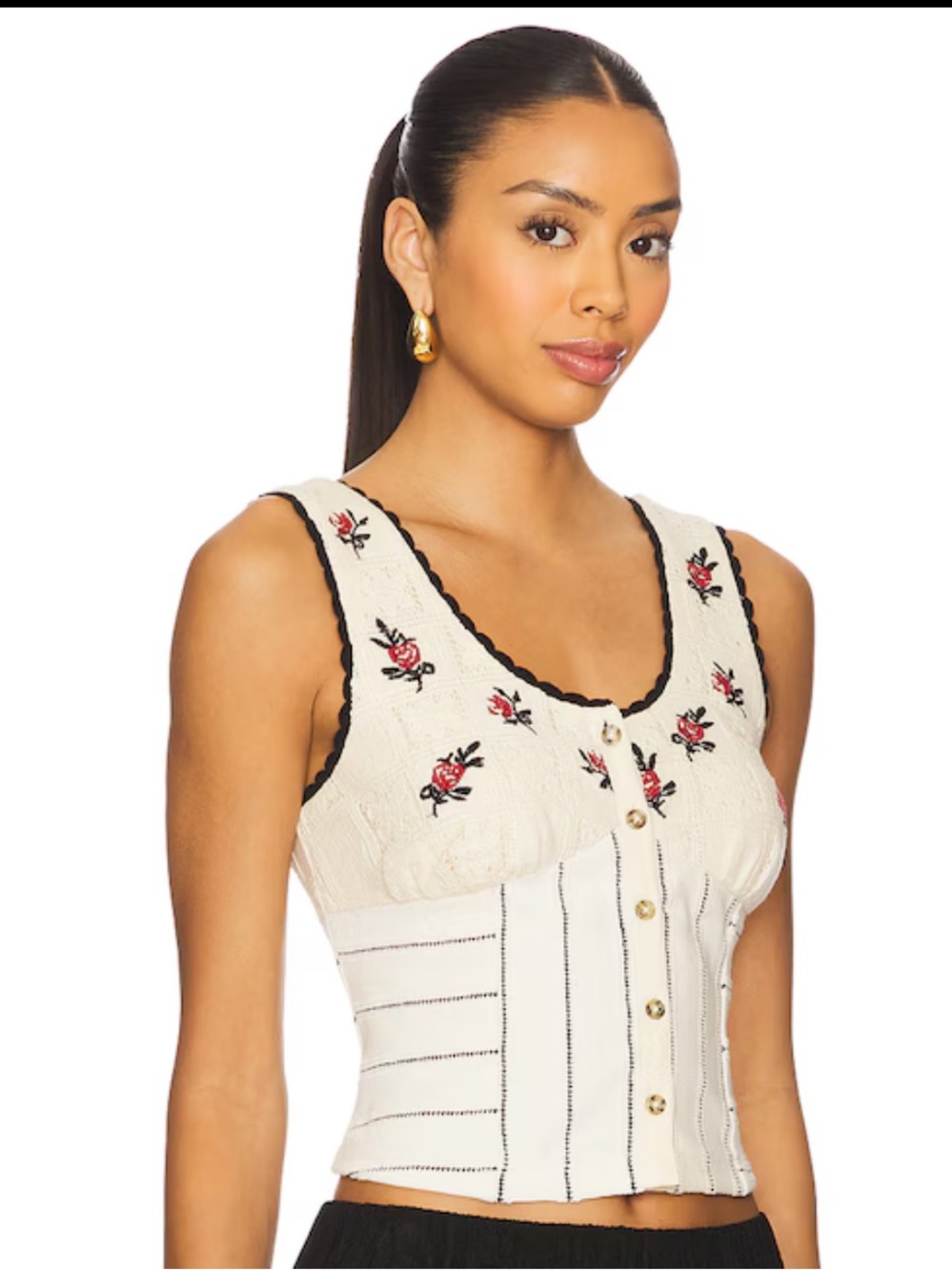 Free People Rose Bud Knit Top in Ivory Combo Medium New with Tags